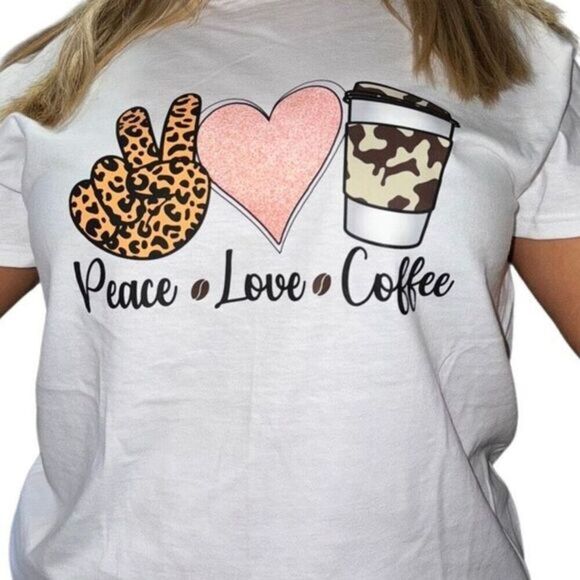 boutique Tops - Handmade💋 Womans iced coffee tee shirt “Peace love coffee